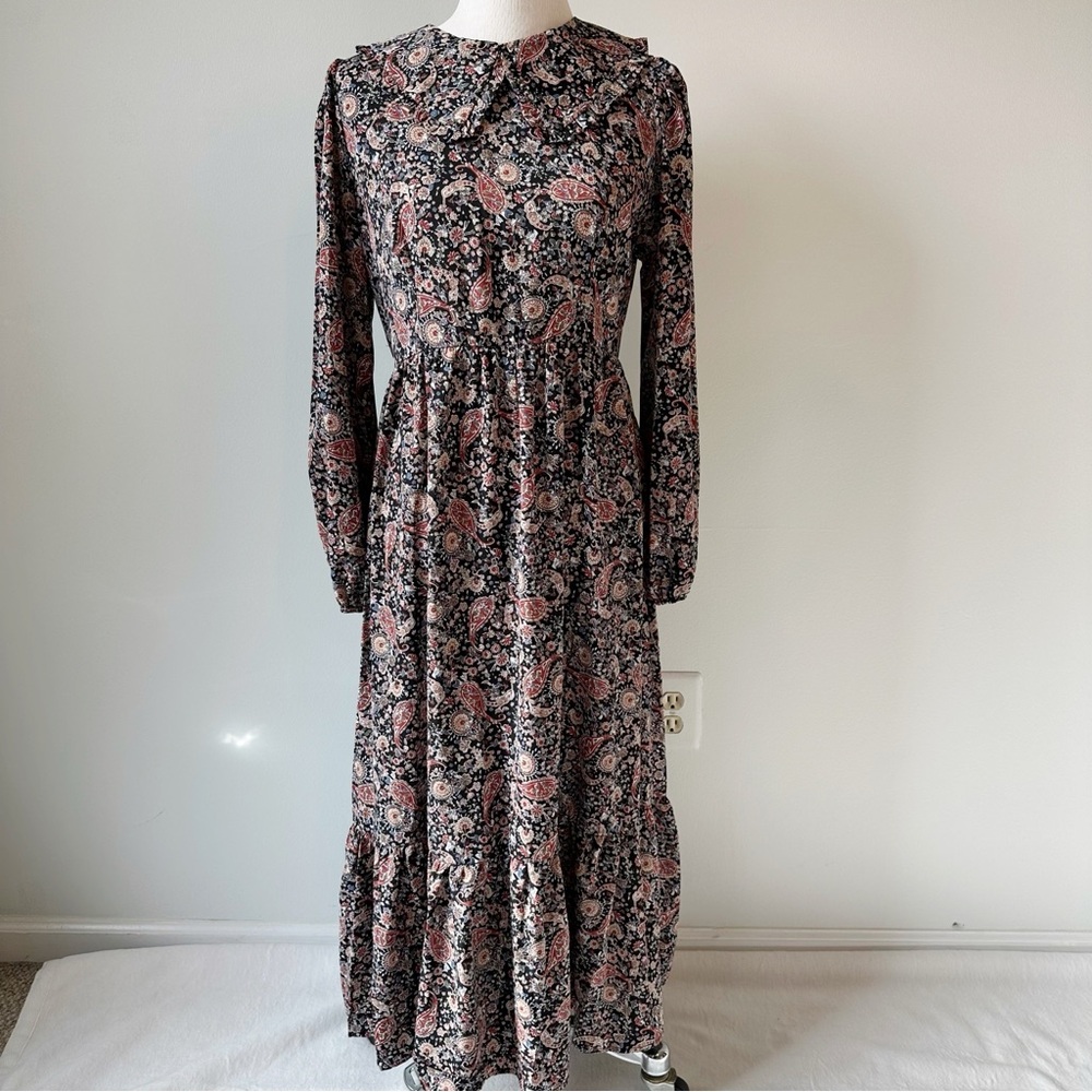 Qed London Nasty Gal NWT Black Paisley Printed Collar Midi Dress, size 12